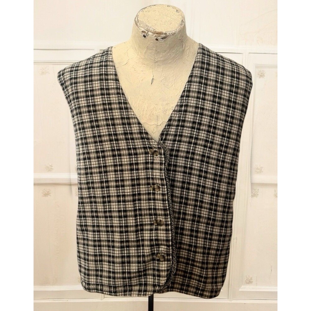 Vintage 1970s Plaid Vest Reversible Waistcoat Textured Hiking Mens 44”